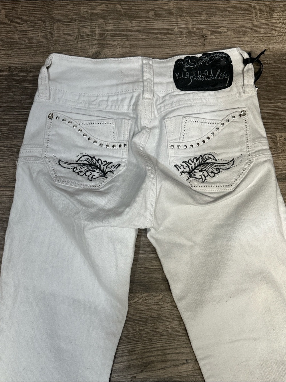 Virtual Sensuality VS Jeans White Colombian Stretch Rhinestone Jeans Size 4 - Picture 9 of 9